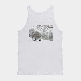 Snowy Benches by the Lake Tank Top